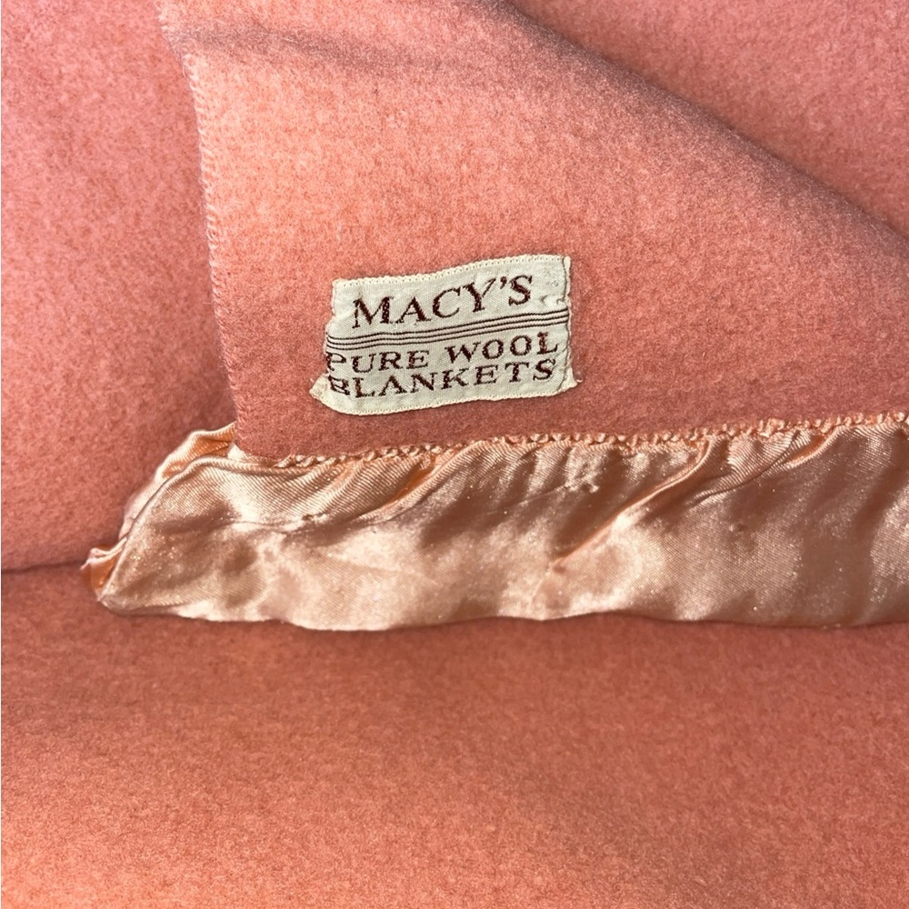 Two Vintage Macy’s Pure Wool Salmon Color Blanket (Lot of 2), 77”x51”